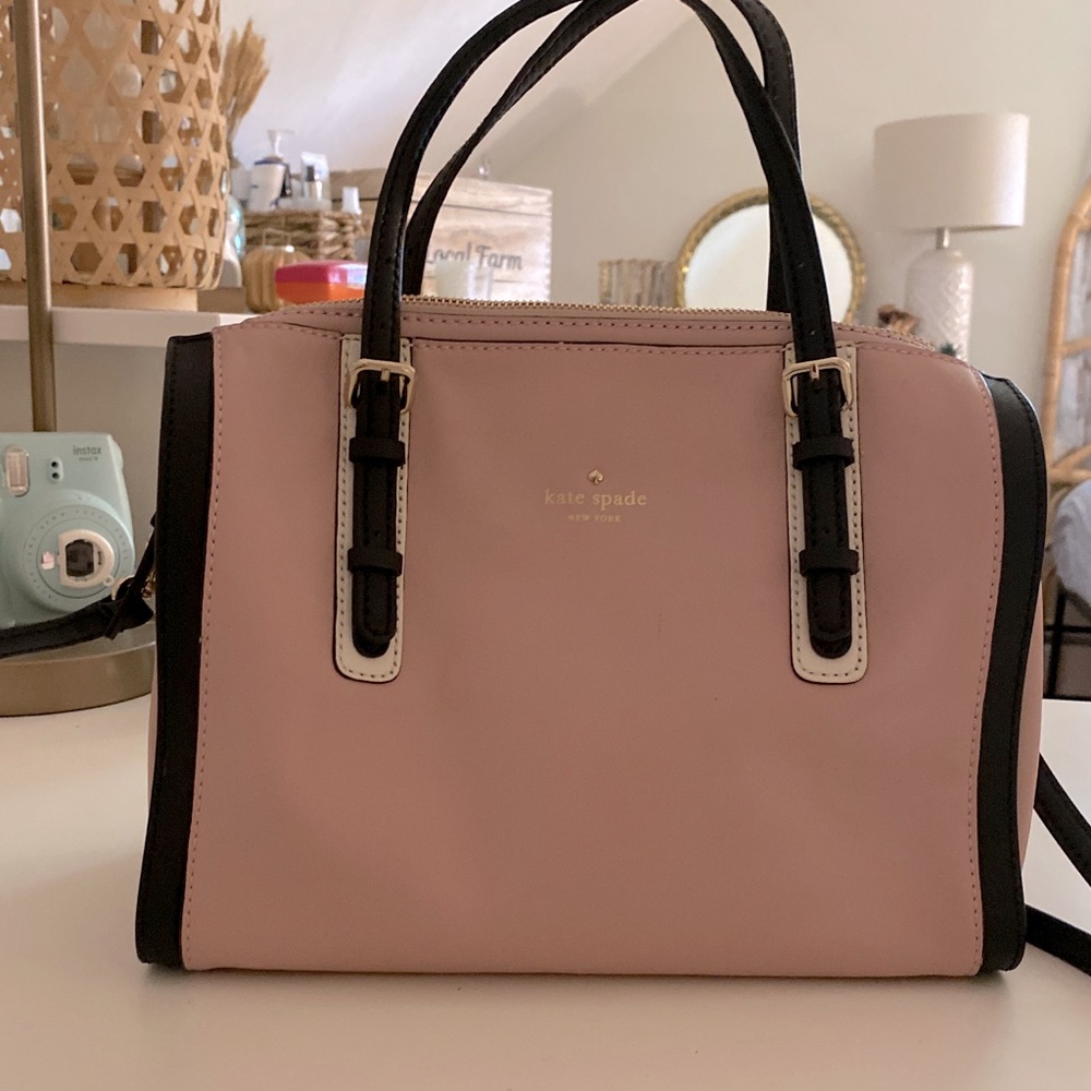kate spade pink and black satchel purse